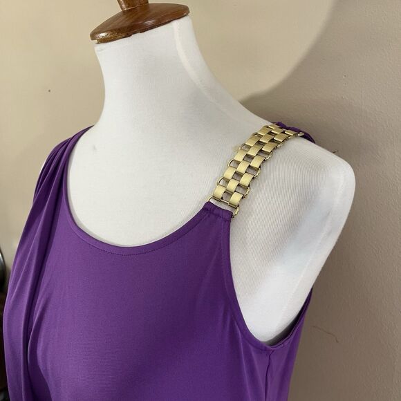 Michael Kors Women Purple Chain Strap Tank Top Size S Gold Hardware Drape Blouse - Picture 5 of 12